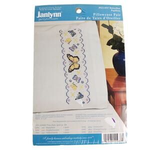 Janlynn Stamped Cross Stitch Butterflies Pillowcase Pair Embroidery Craft Kit